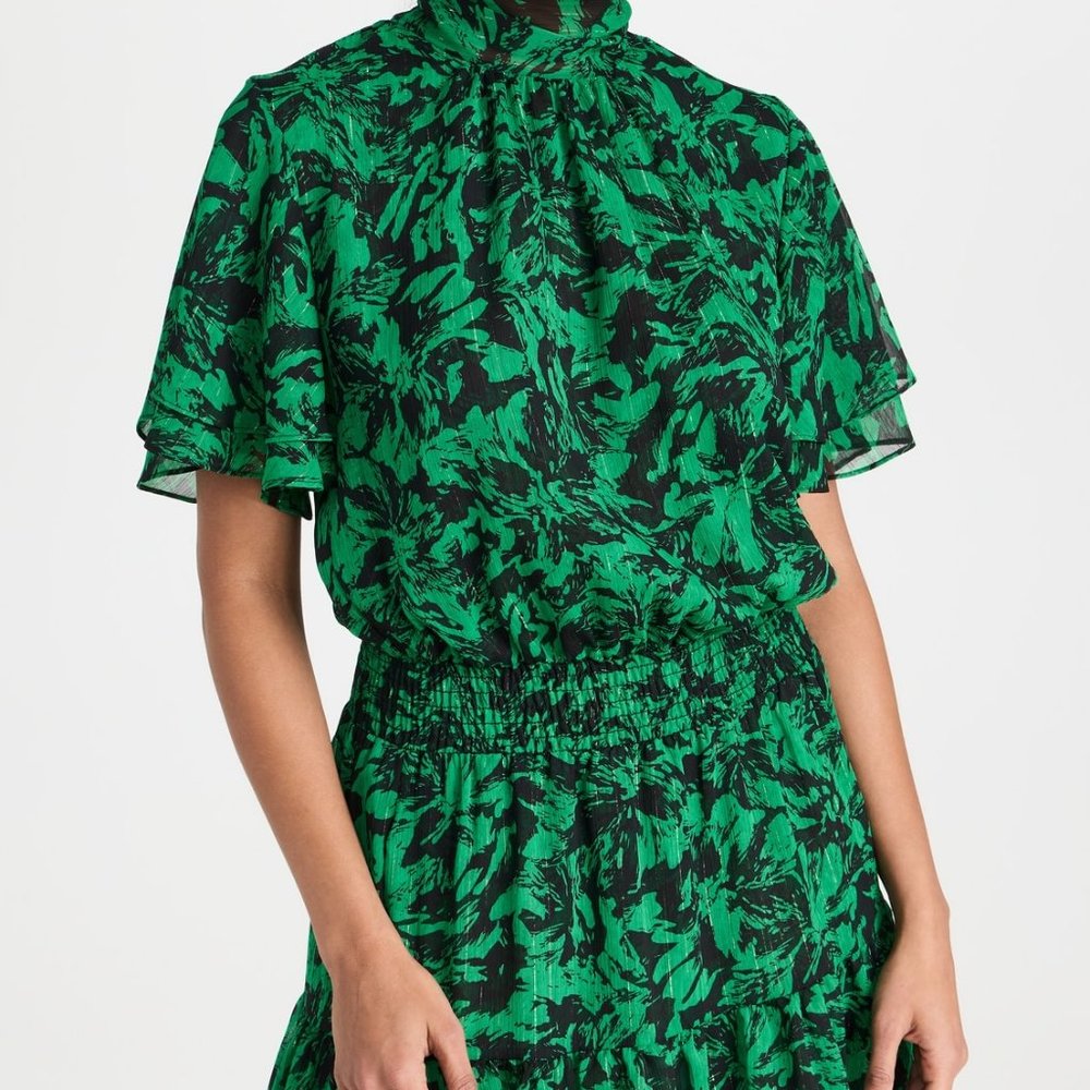 Misa Saffie Dress in Emerald Abstract - Picture 2 of 10